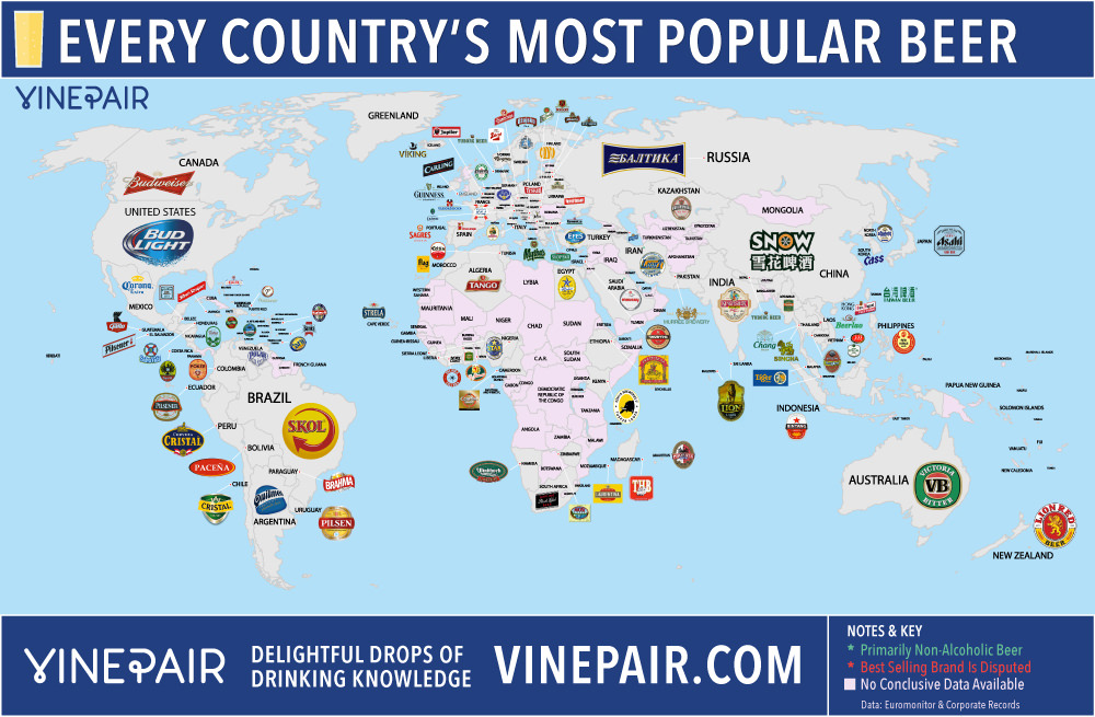 VinePair Map Of The Most Popular Beer In Every Country