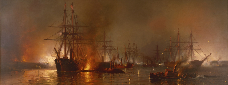 Mauritz de Haas - Farragut's Fleet passing the Forts below New Orleans