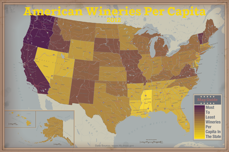 HEATMAP Of The 9000 Wineries Per State Adjusted For Population