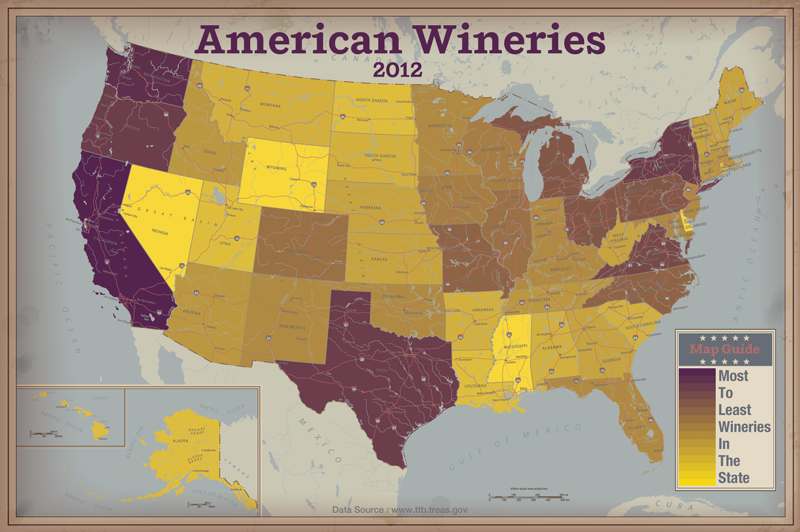 Heatmap Of Wineries Per State In America In 2012
