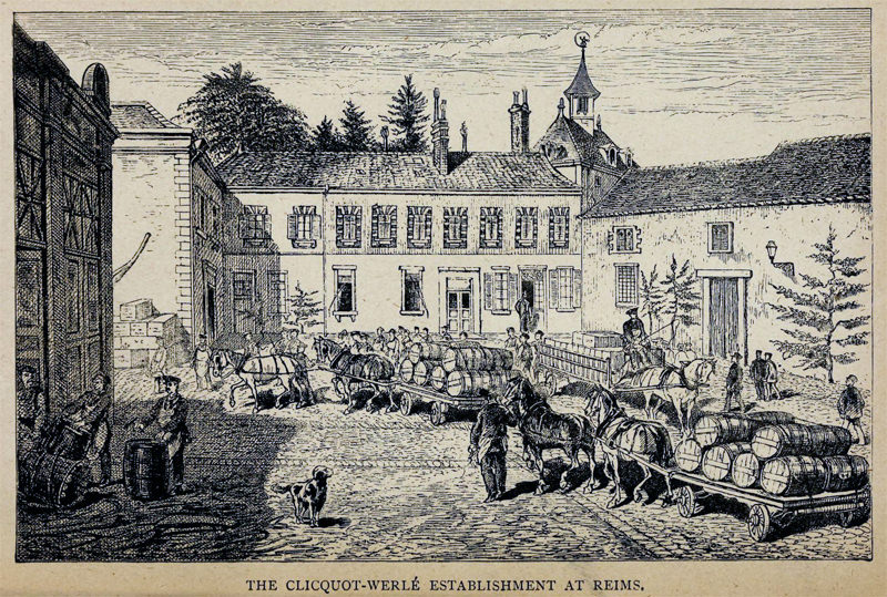 An illustration of the facilitates at Veuve Clicquot drawn in 1879
