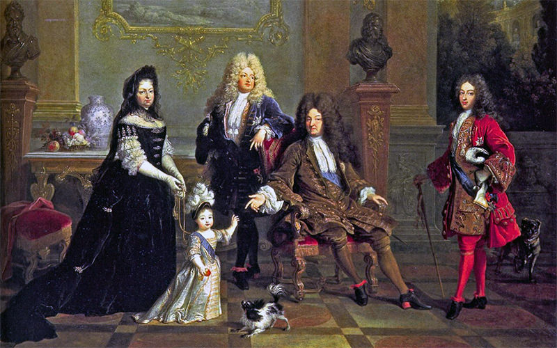 A Portrait Of Louis XIV and His Family...Note His Bright Red Heels