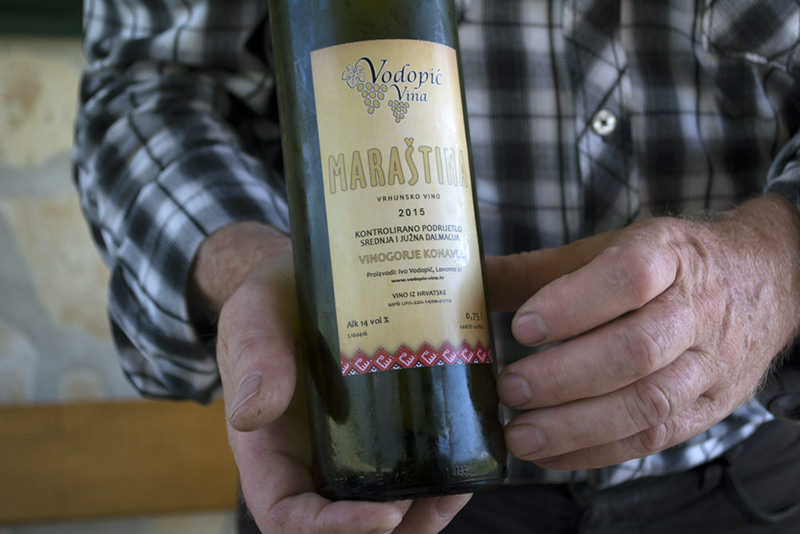Ivo Vodopić holds a bottle of his Maraština at the Vodopić winery in Konavle, Croatia.