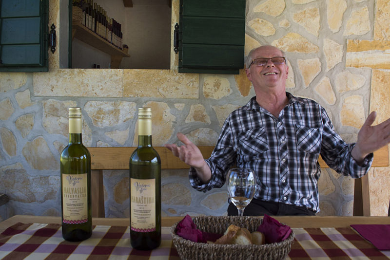 Ivo Vodopić with his wines at the Vodopić winery in Konavle, Croatia