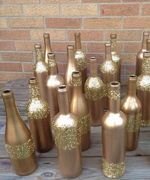 DIY Glitter and Gold Wine Bottles