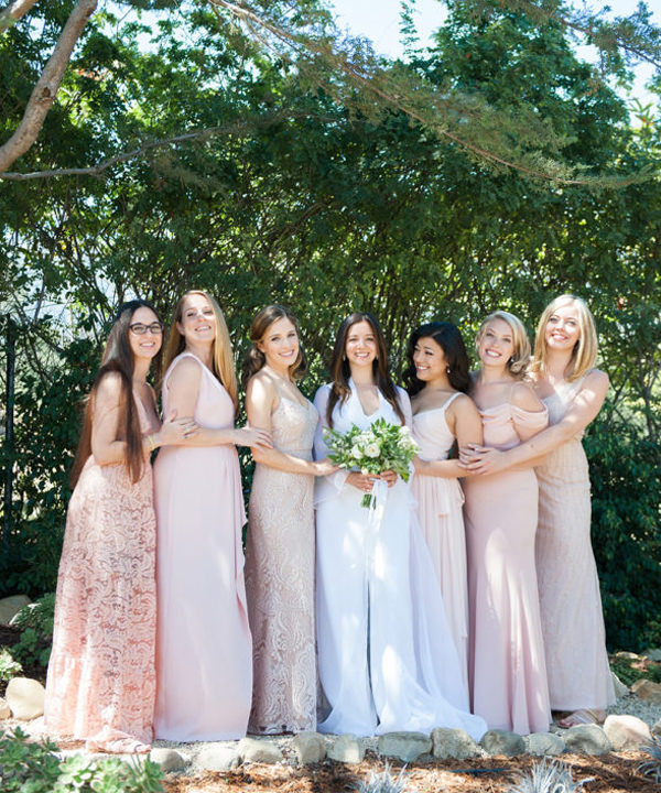 Rose colored dresses will make your wine themed wedding sparkle