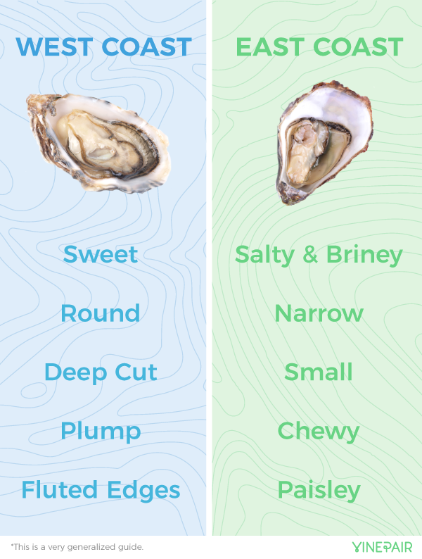 This graphic explains the differences between east coast and west coast oysters
