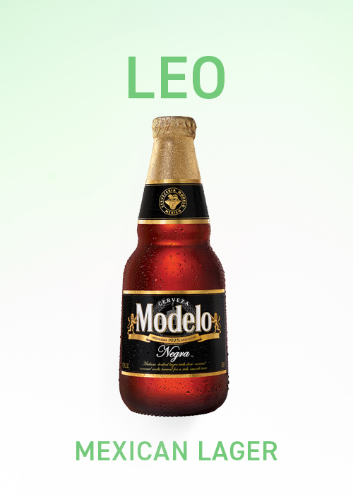 Mexican Lager is recommended for Leos in VinePair's drinks pairing horoscope.