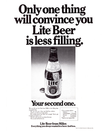 Miller Lite's vintage advertisements targeted everyday drinkers.