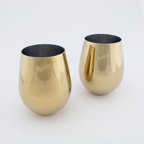 Stainless Steel Stemless Wine Glasses With Gold Exterior Finish