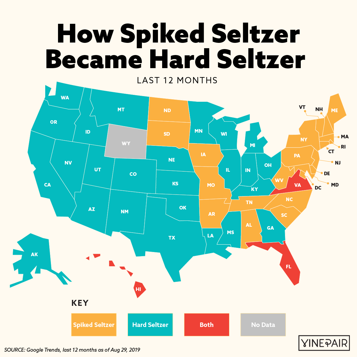 How Spiked Seltzer Became Hard Seltzer - State by State Map Last Year