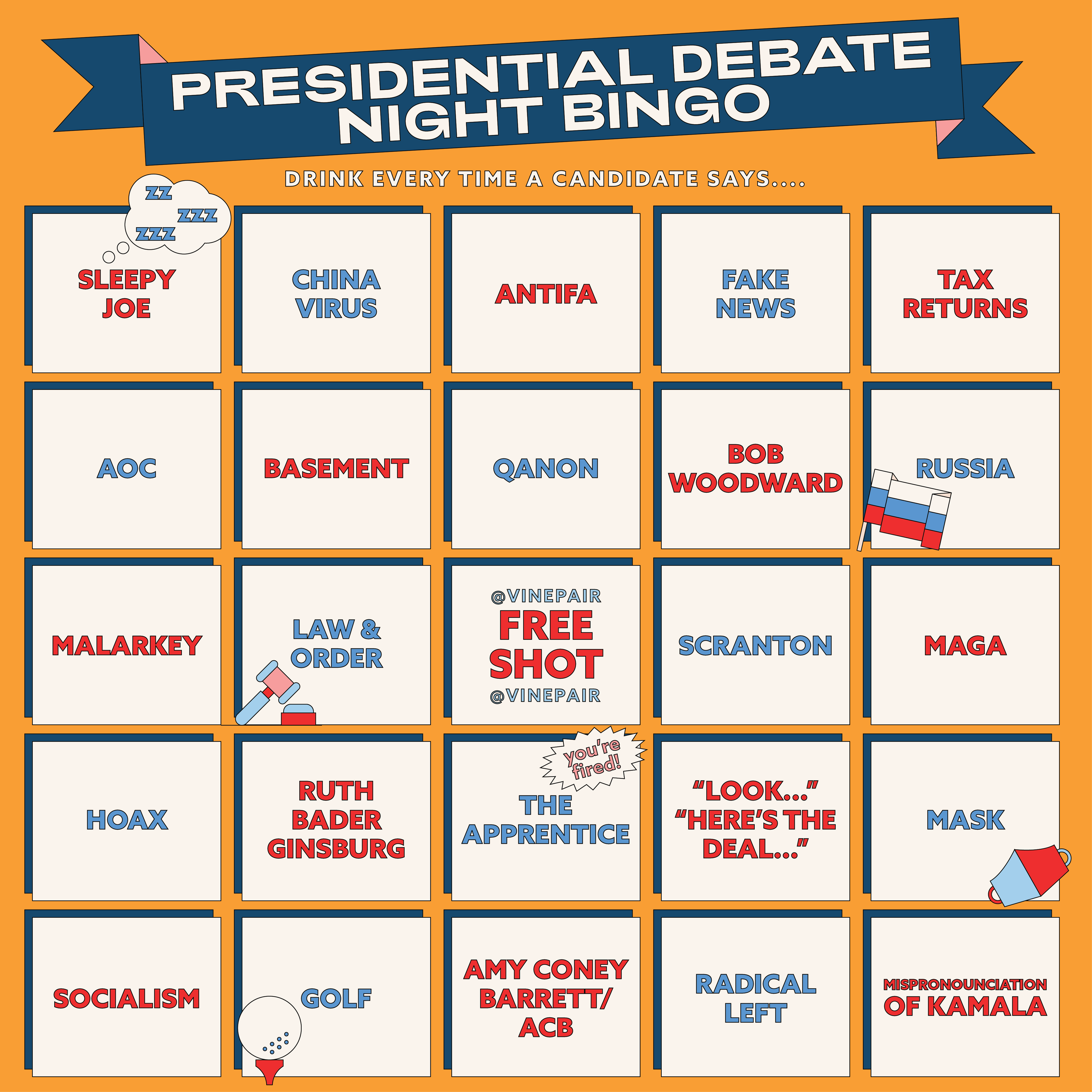 2020 1st Presidential Debate Bingo Card